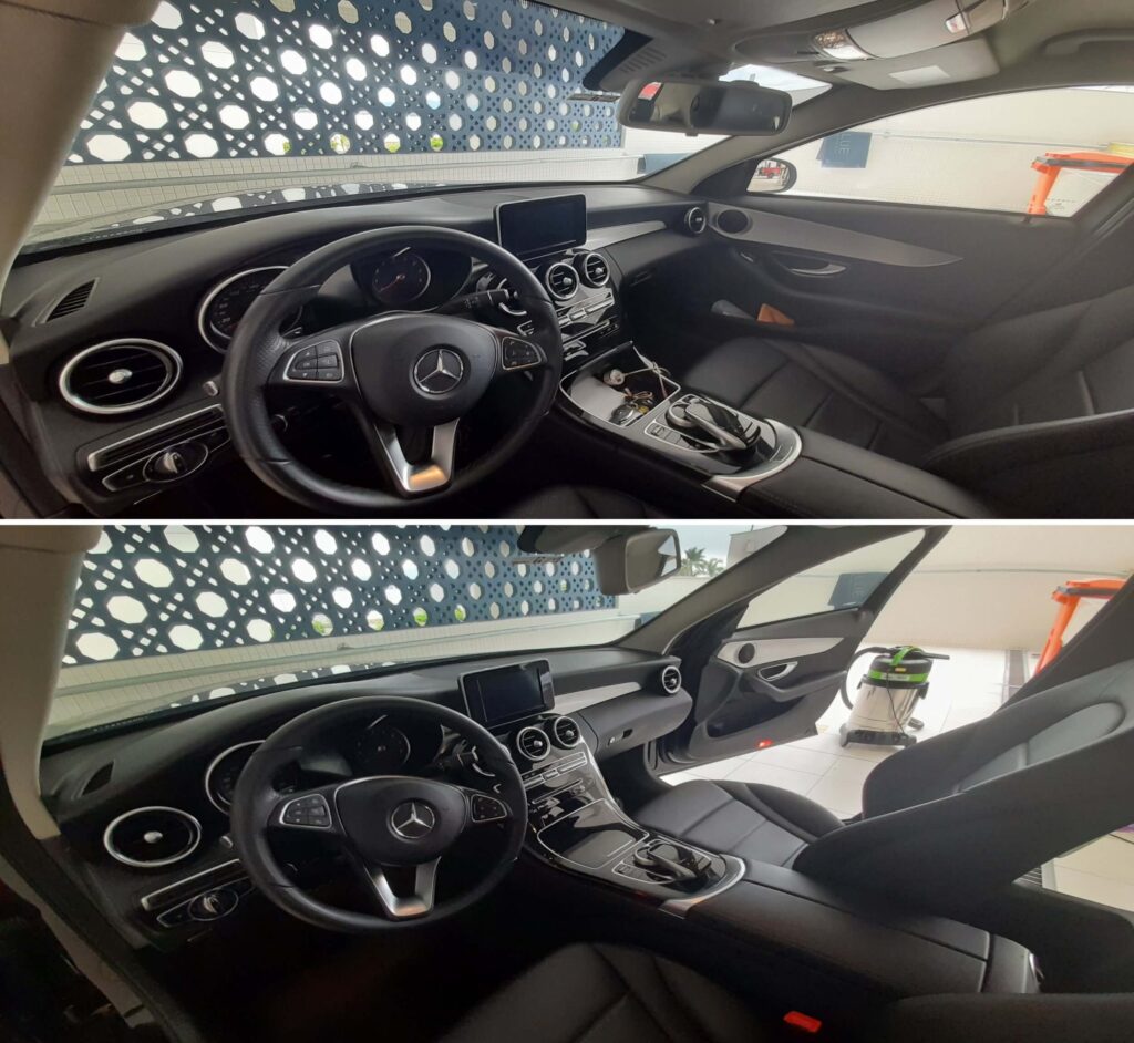 Mercedes painel antes e depois